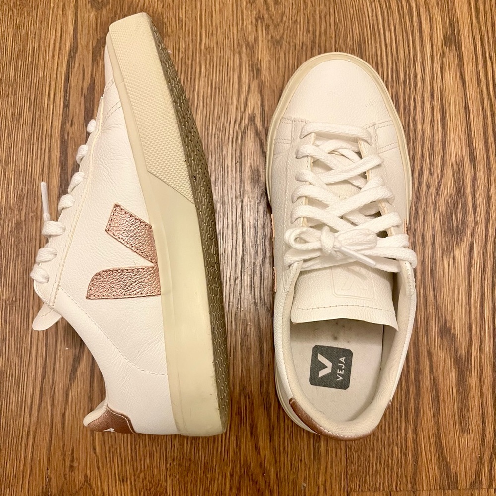 Veja Campo White and Rose Gold Sneakers